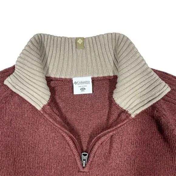 COLUMBIA Men's Cotton Quarter-Zip Stripe Pullover Sweater Maroon/Tan Size XXL - Picture 3 of 7